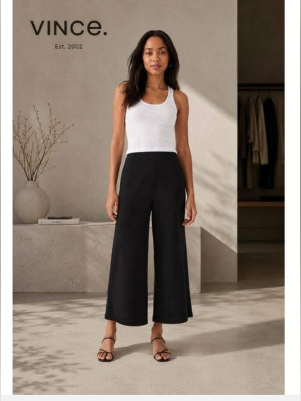 Vince Black Wide-Leg Cropped Pants